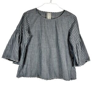 Anthropologie Dolan Top Grey White Striped Bell Sleeve Blouse Women's M Nautical